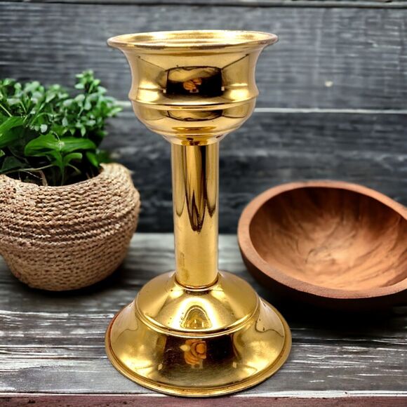 England Other - Vintage Gold Brass Candle Stick Holder Oil Lamp Base 6.5" Made In England